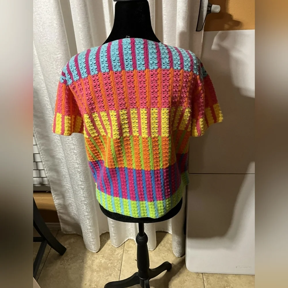 VTG 90s Y2K Michael Simon Knit Rainbow Button Up Shirt Women’s Large - Picture 2 of 6